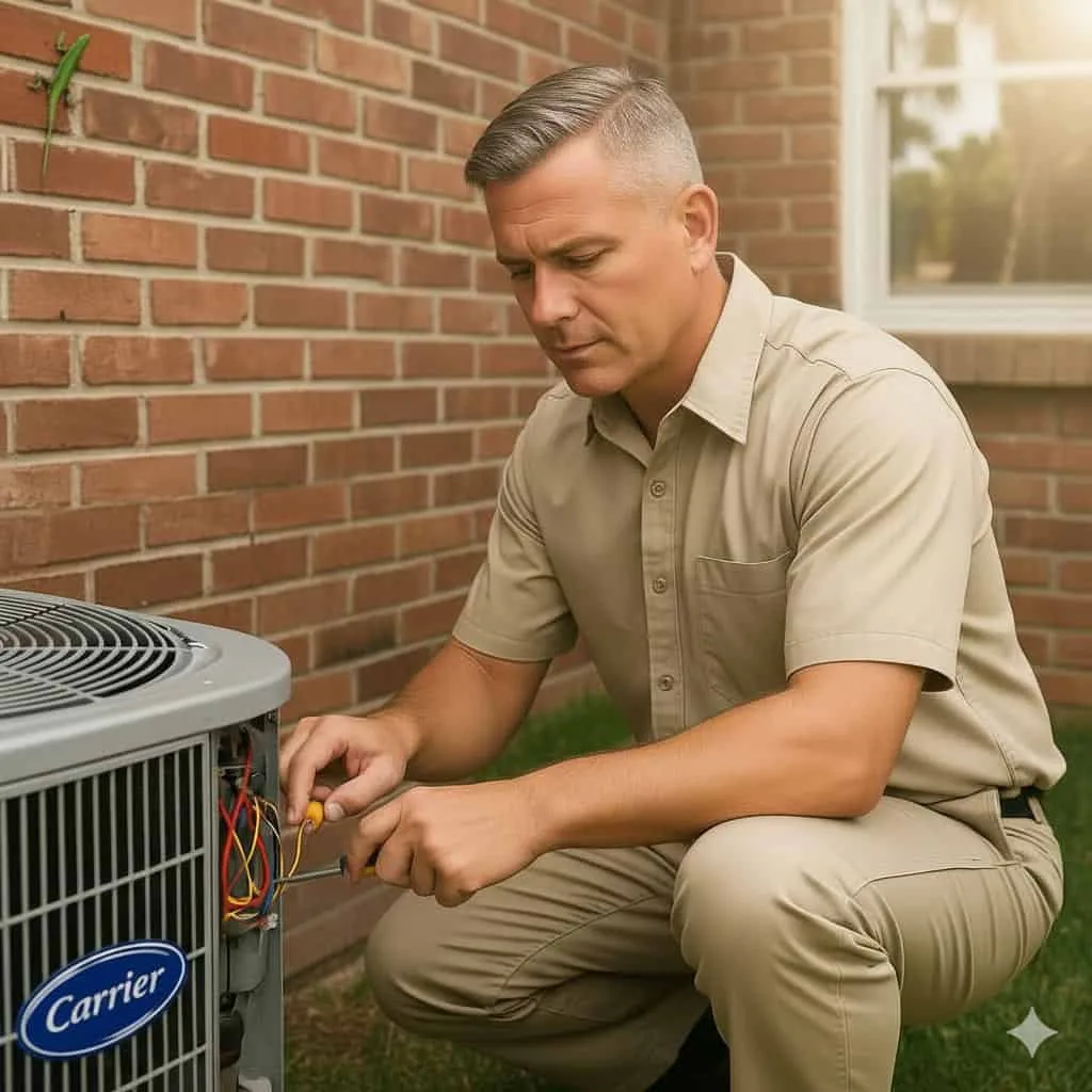 30+ Years Experience Smart Home technician servicing a heating system in Orlando