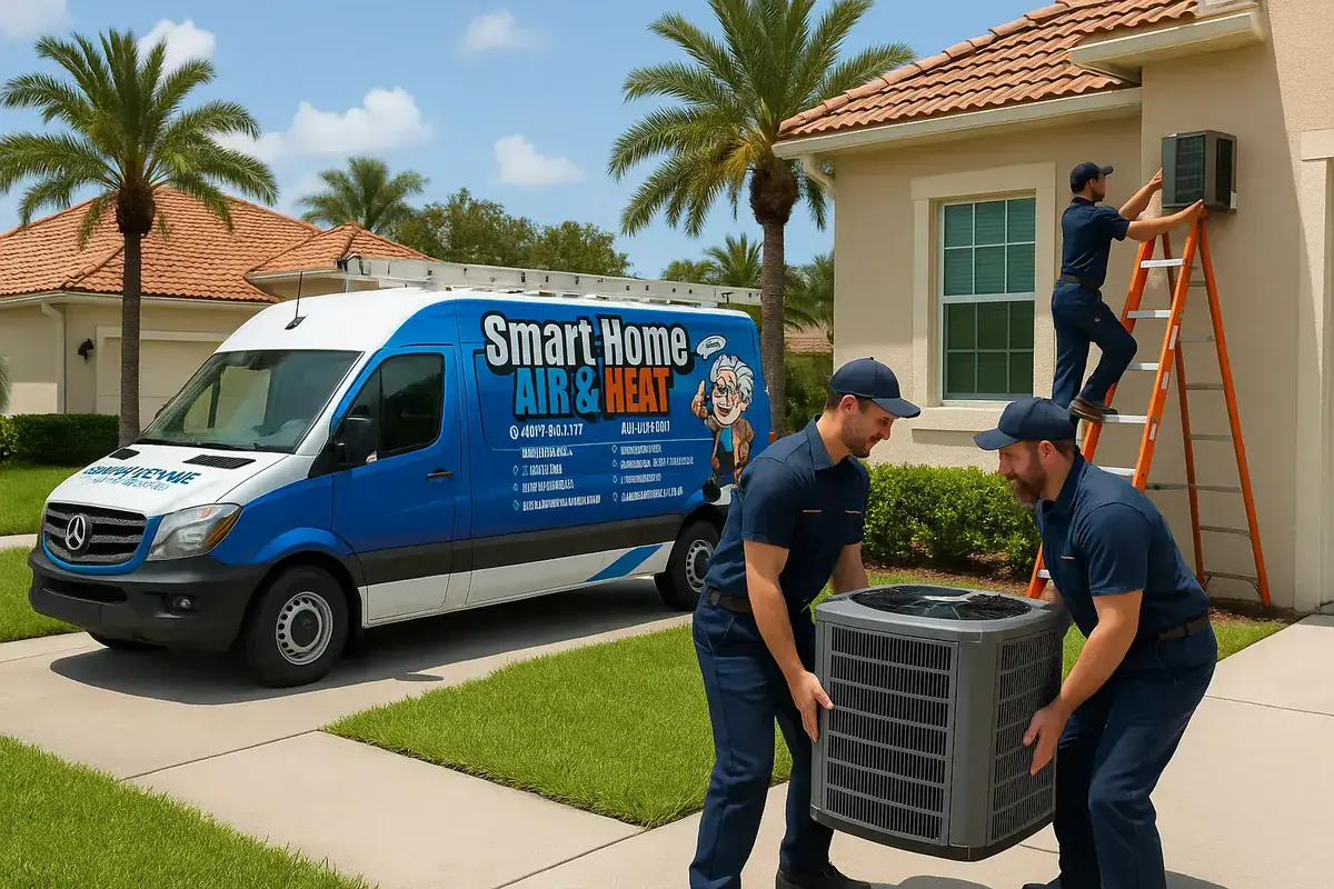 Smart Home Air & Heat van and technicians ready for AC installation in Conway FL