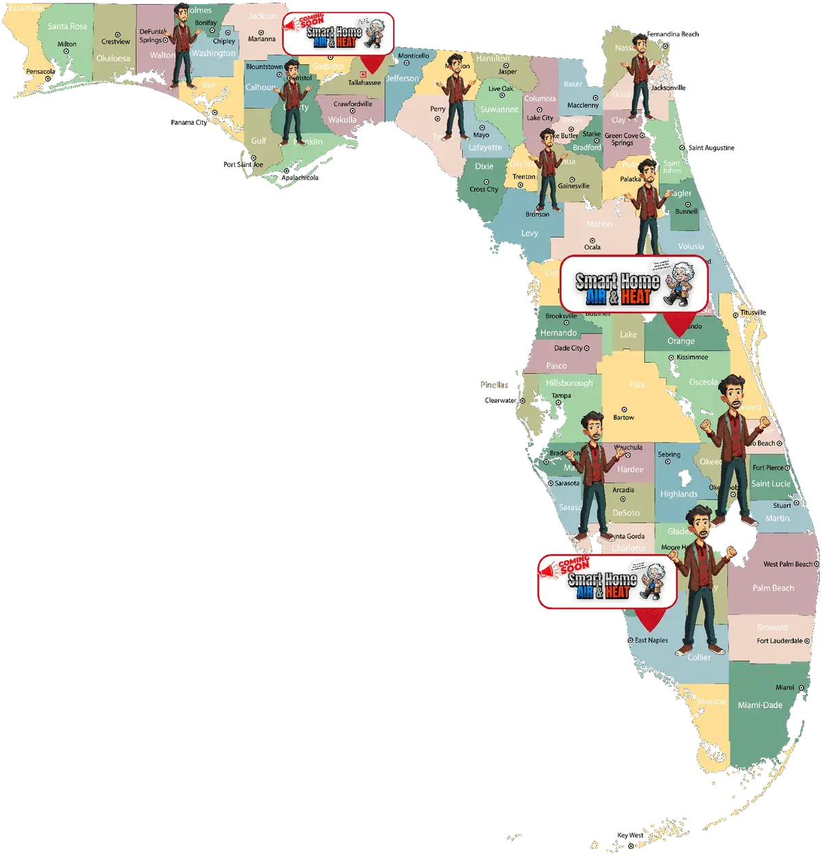Smart Home Air and Heat HVAC service area map covering Orlando and Central Florida